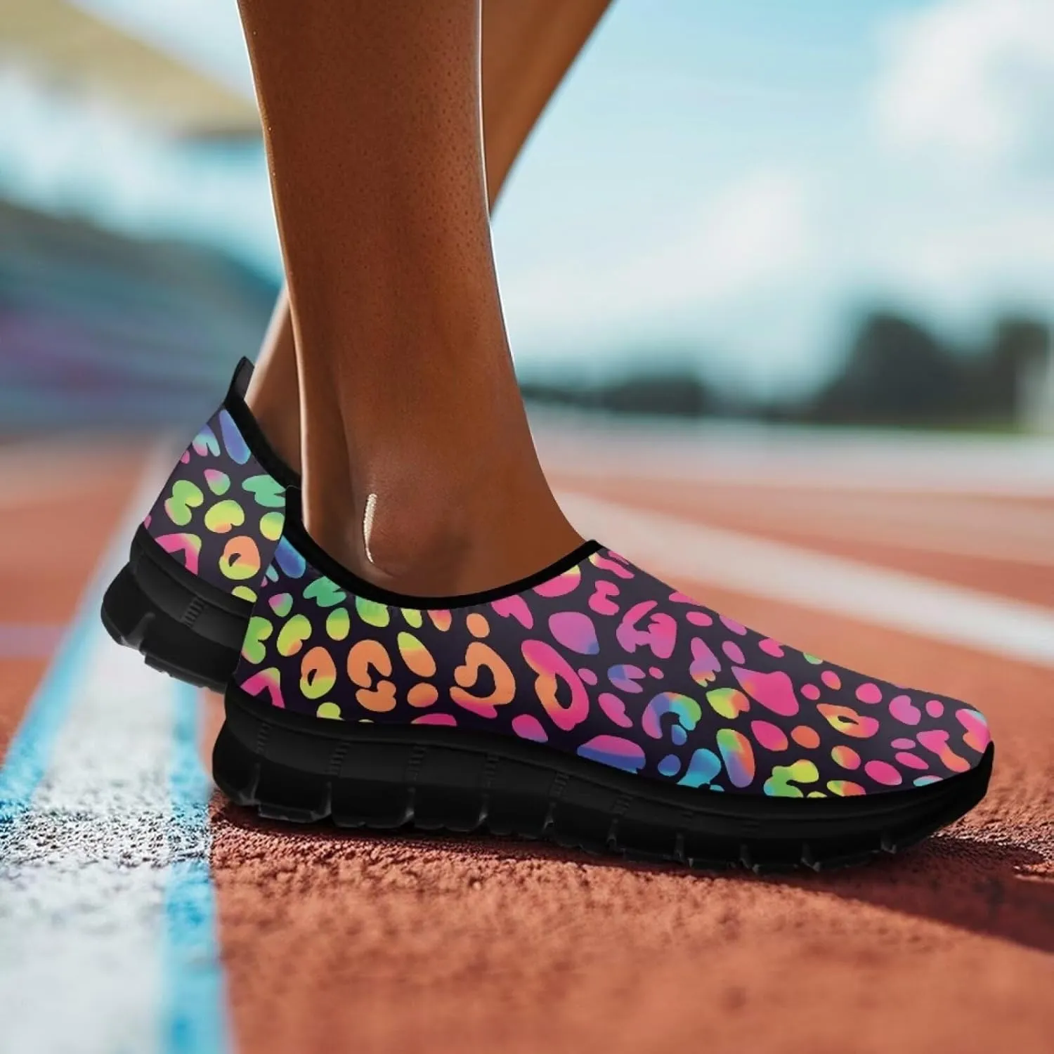 Animal Print Loafers for Women Dressy Non Slip Breathable Athletic Sneaker Lightweight Low Cut Tennis Shoes Flat Walking Driving Shoe