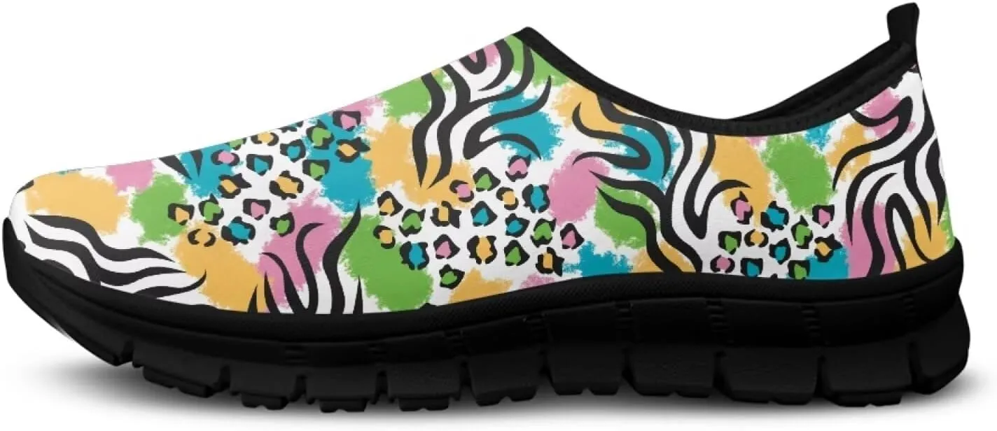Animal Print Loafers for Women Dressy Non Slip Breathable Athletic Sneaker Lightweight Low Cut Tennis Shoes Flat Walking Driving Shoe