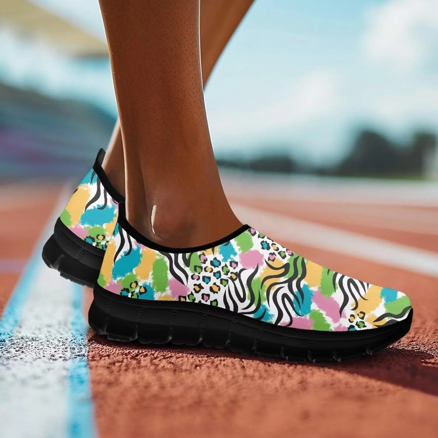 Animal Print Loafers for Women Dressy Non Slip Breathable Athletic Sneaker Lightweight Low Cut Tennis Shoes Flat Walking Driving Shoe