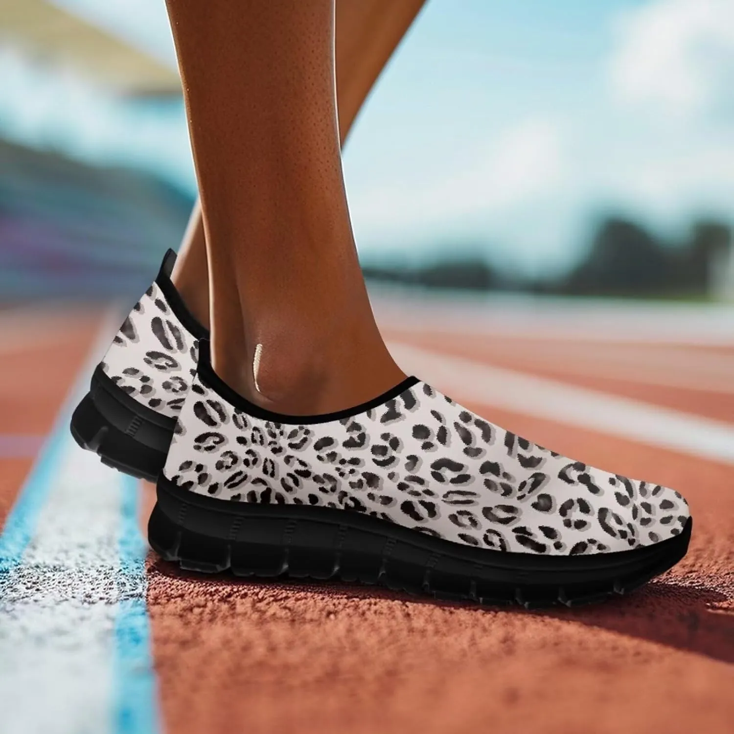 Animal Print Loafers for Women Dressy Non Slip Breathable Athletic Sneaker Lightweight Low Cut Tennis Shoes Flat Walking Driving Shoe