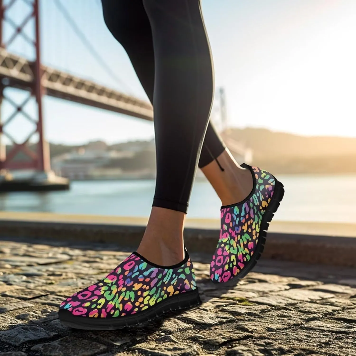 Animal Print Loafers for Women Dressy Non Slip Breathable Athletic Sneaker Lightweight Low Cut Tennis Shoes Flat Walking Driving Shoe