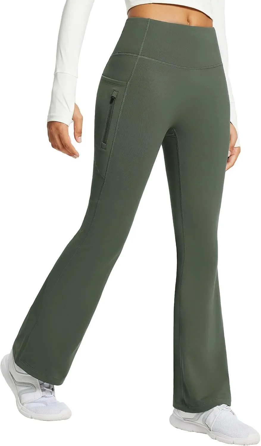 baleaf Women's Fleece Lined Pants Water Resistant Winter Thermal Warm Flare Leggings Bell Bottom Yoga Pants with Pockets