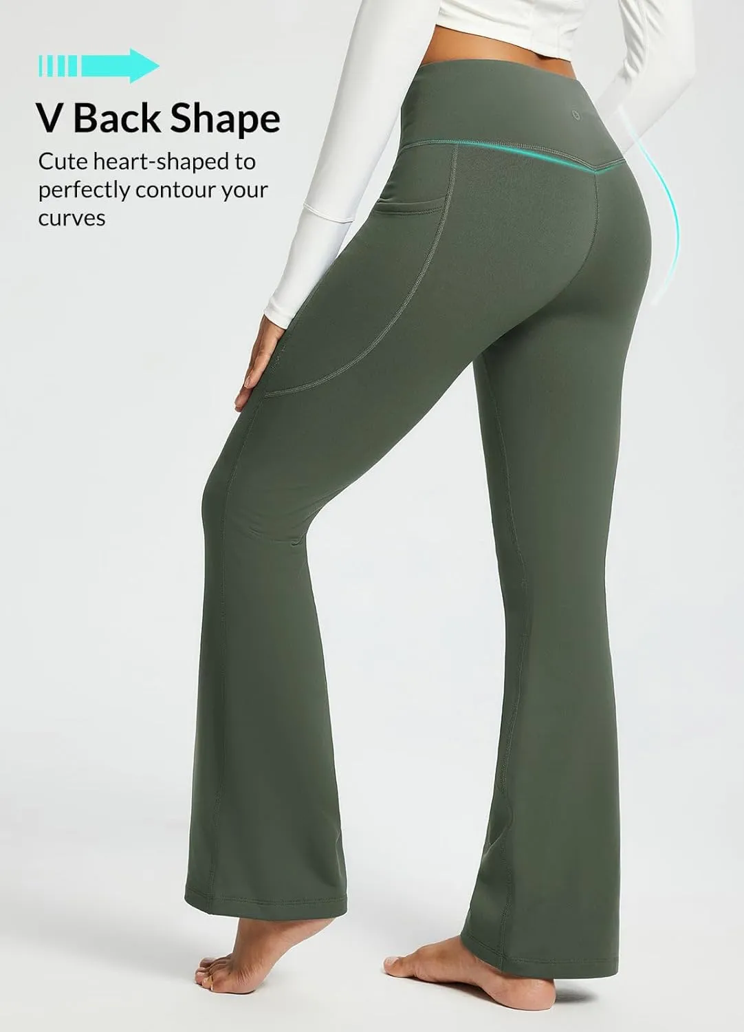 baleaf Women's Fleece Lined Pants Water Resistant Winter Thermal Warm Flare Leggings Bell Bottom Yoga Pants with Pockets