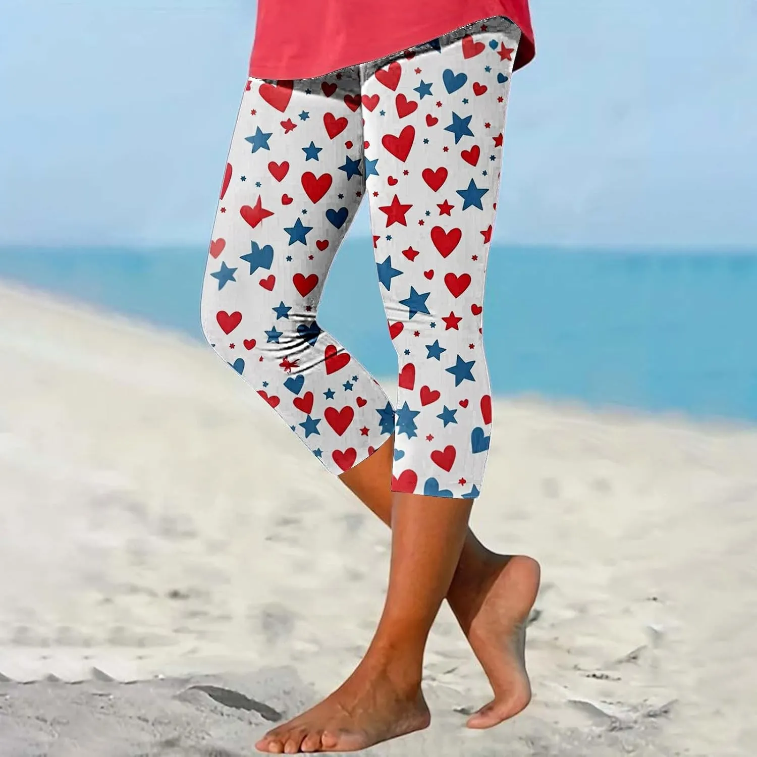 Capri for Women Casual Summer High Waist Slim Knee - Length Women's Quality Floral Print Yoga Capri Leggings