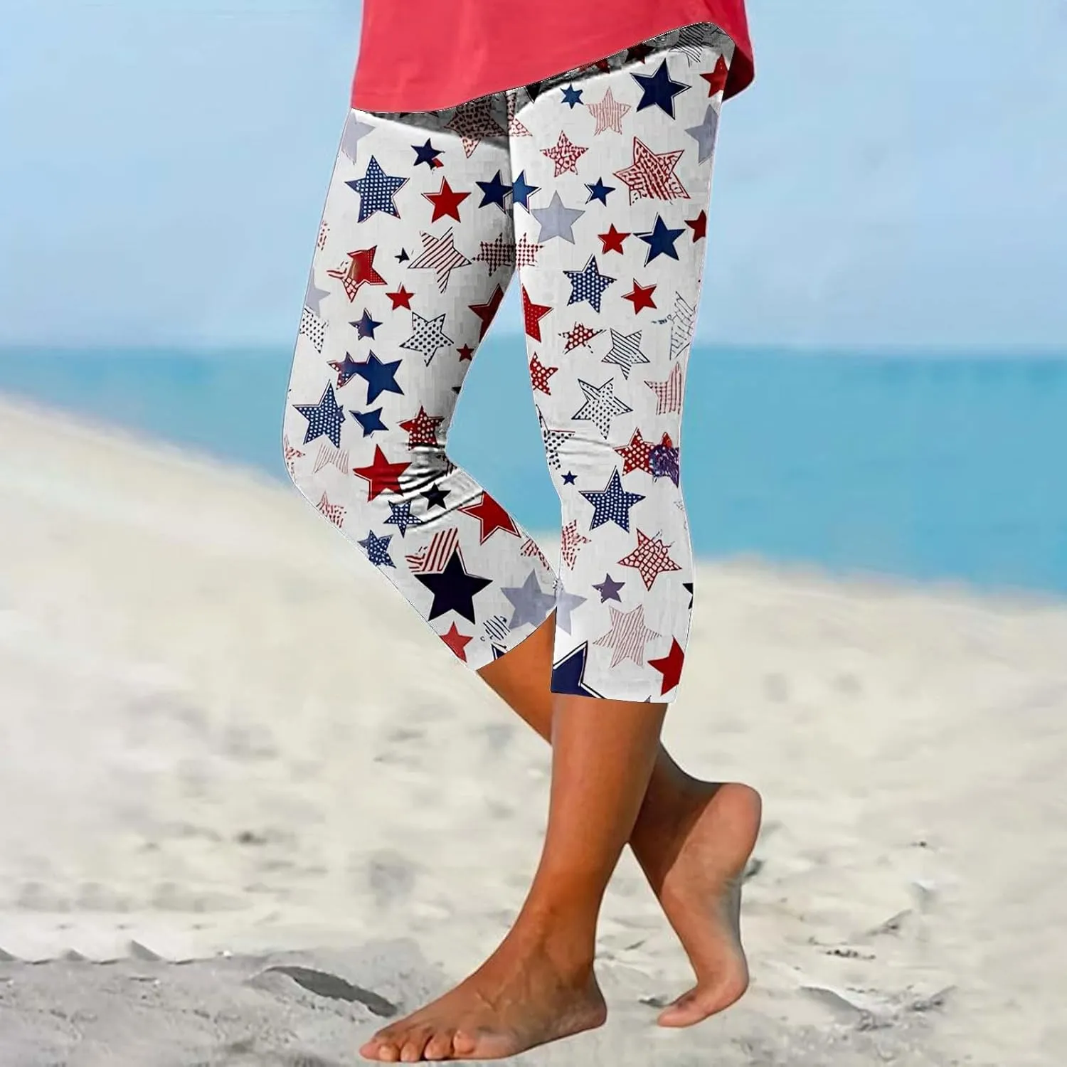 Capri for Women Casual Summer High Waist Slim Knee - Length Women's Quality Floral Print Yoga Capri Leggings