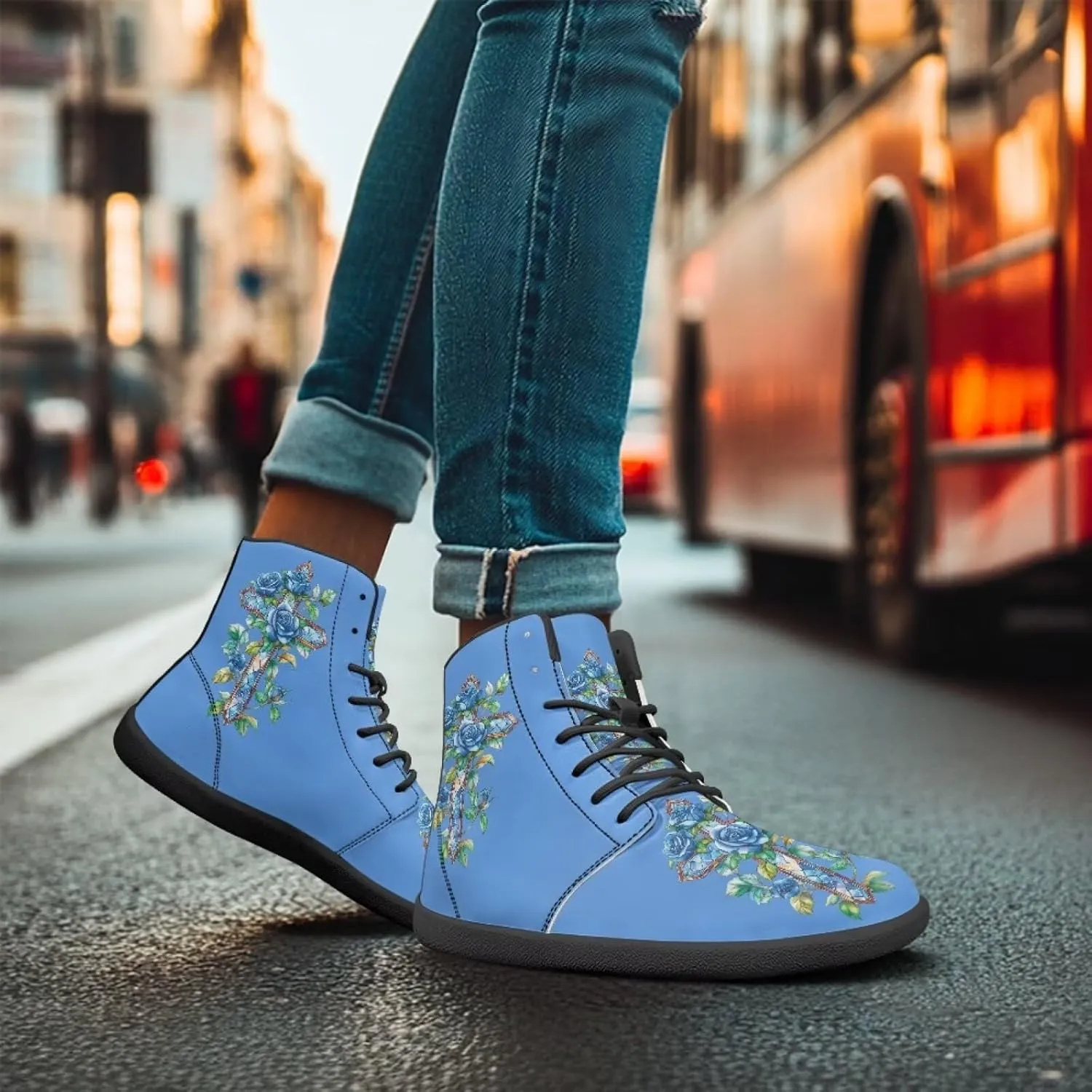 chaqlin Graphic Printing High Top Barefoot Shoes Workout Shoes Zero Drop Walking Shoes