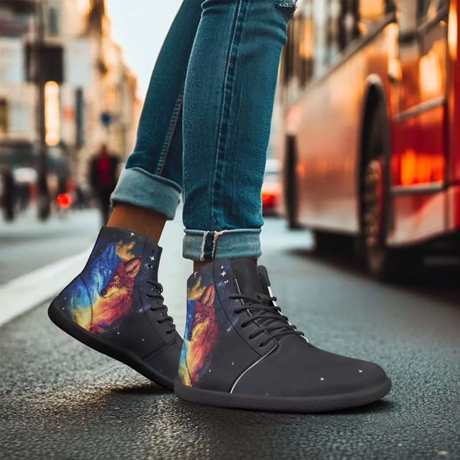 chaqlin Graphic Printing High Top Barefoot Shoes Workout Shoes Zero Drop Walking Shoes