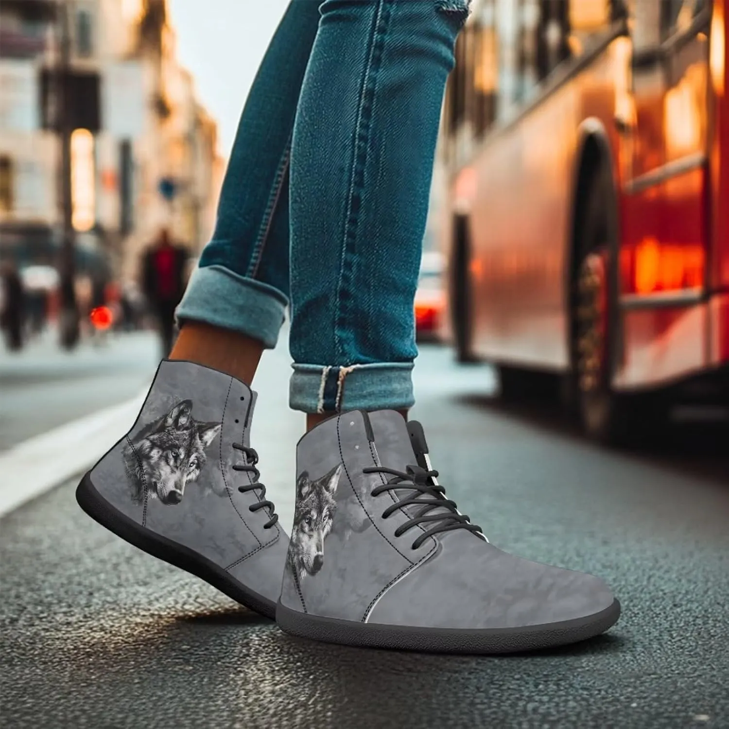 chaqlin Graphic Printing High Top Barefoot Shoes Workout Shoes Zero Drop Walking Shoes