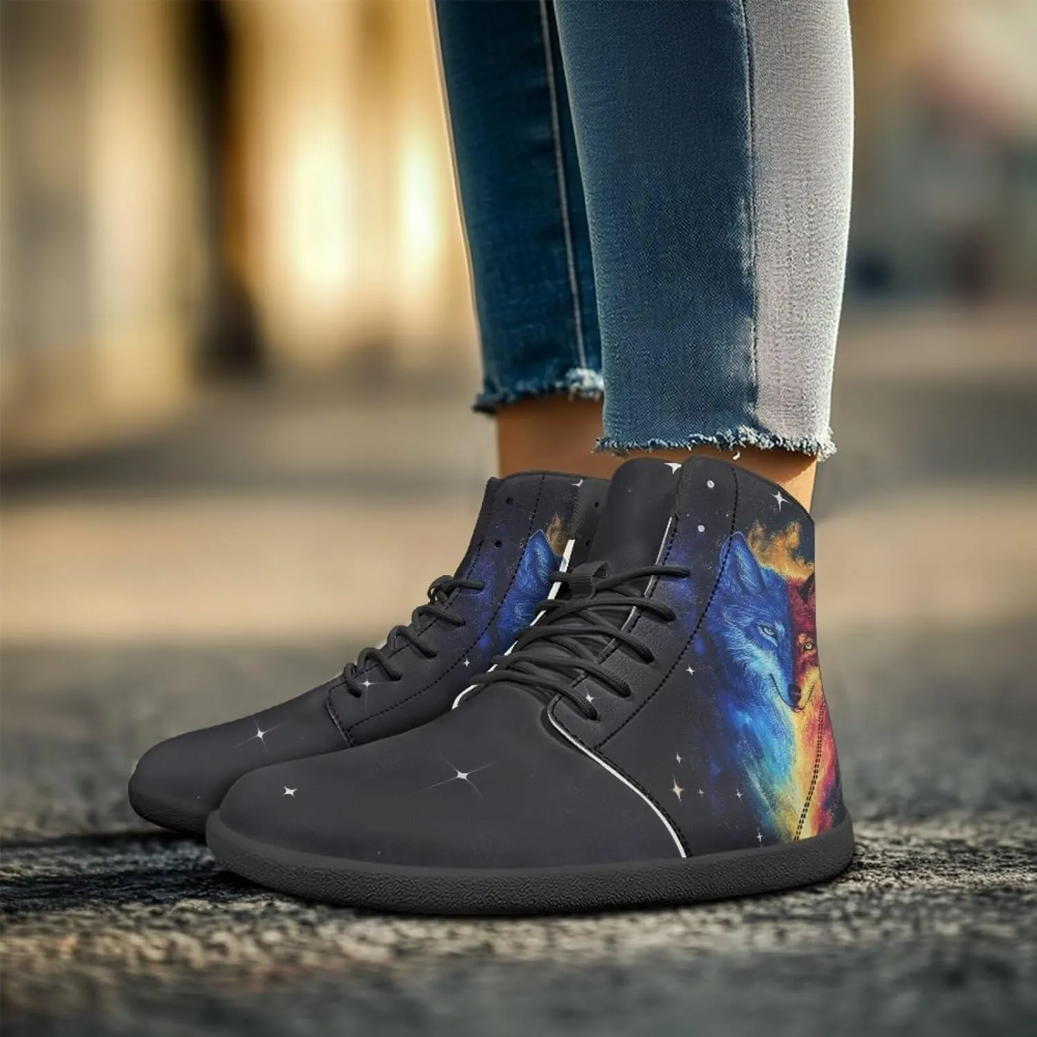 chaqlin Graphic Printing High Top Barefoot Shoes Workout Shoes Zero Drop Walking Shoes