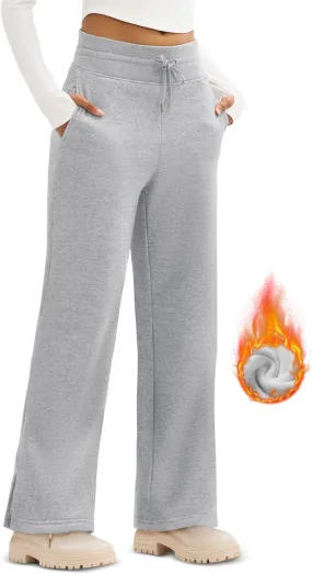 MAGCOMSEN Women's Wide Leg Sweatpants Fleece Lined Lounge Pants High Waisted Baggy Warm Winter Pants with Pockets