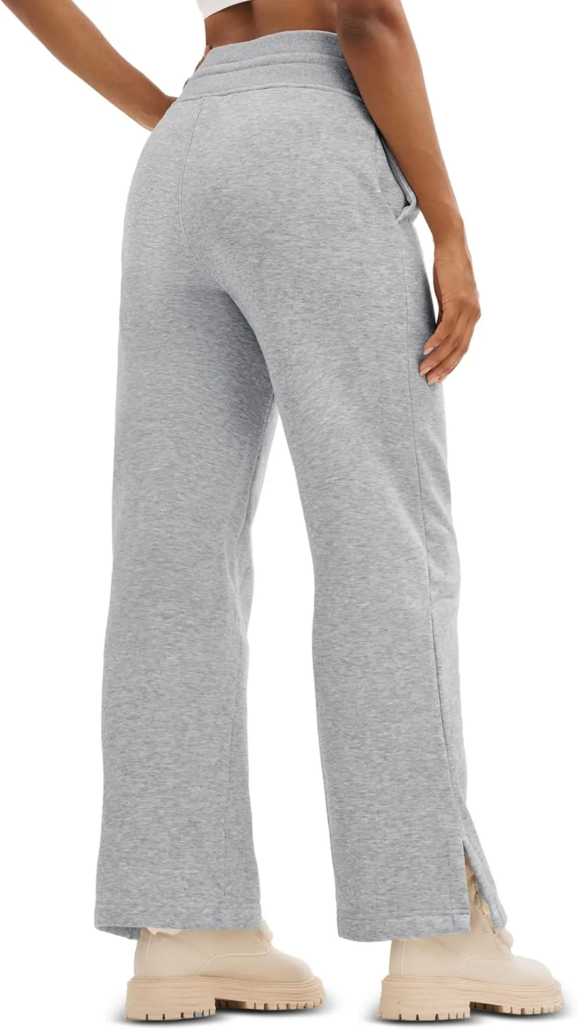 MAGCOMSEN Women's Wide Leg Sweatpants Fleece Lined Lounge Pants High Waisted Baggy Warm Winter Pants with Pockets