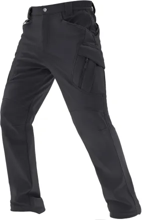 TACVASEN Men's Winter Pants 9 Pockets Fleece Snow Hiking Pants Water-Resistant Warm Softshell Thick Tactical Pants