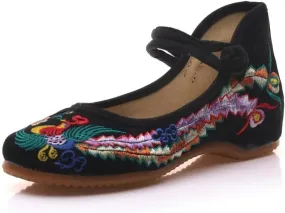 TN TANGNEST Women's Floral Embroidered Vintange Buckle Flat Shoes Round Toe Dress Mary Jane Shoes