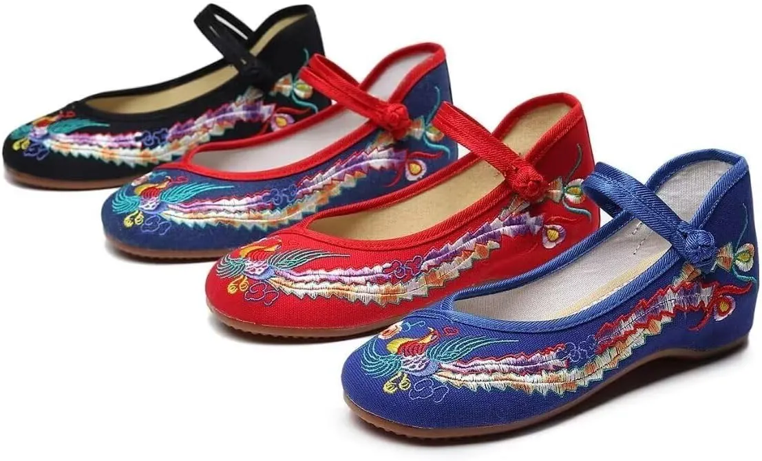 TN TANGNEST Women's Floral Embroidered Vintange Buckle Flat Shoes Round Toe Dress Mary Jane Shoes