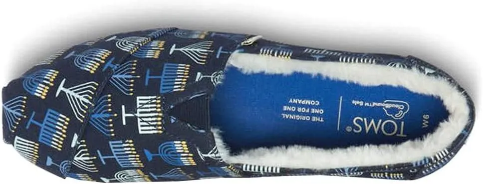 TOMS Womens Alpargata Cozy Menorah Graphic Slip On Flats Casual - Blue