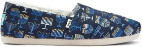 TOMS Womens Alpargata Cozy Menorah Graphic Slip On Flats Casual - Blue