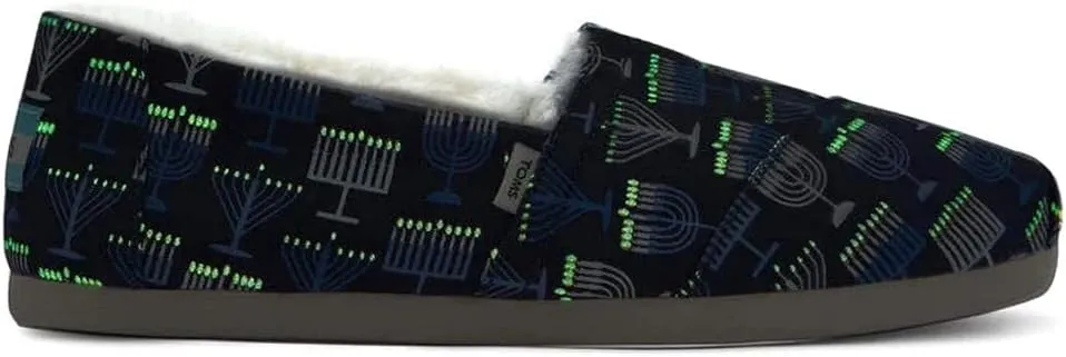 TOMS Womens Alpargata Cozy Menorah Graphic Slip On Flats Casual - Blue