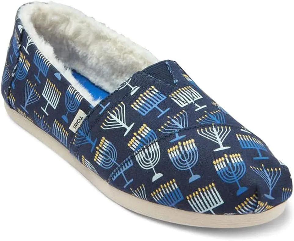 TOMS Womens Alpargata Cozy Menorah Graphic Slip On Flats Casual - Blue