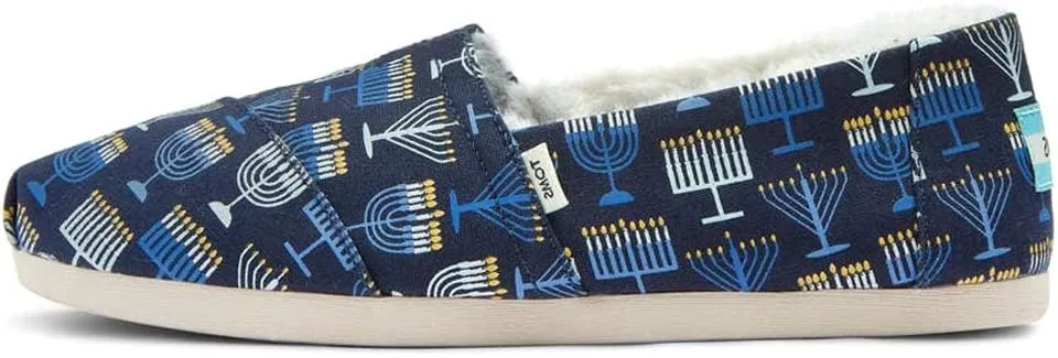 TOMS Womens Alpargata Cozy Menorah Graphic Slip On Flats Casual - Blue