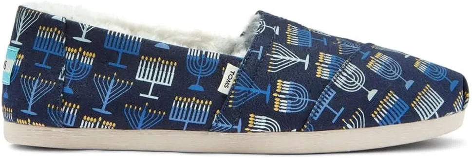 TOMS Womens Alpargata Cozy Menorah Graphic Slip On Flats Casual - Blue