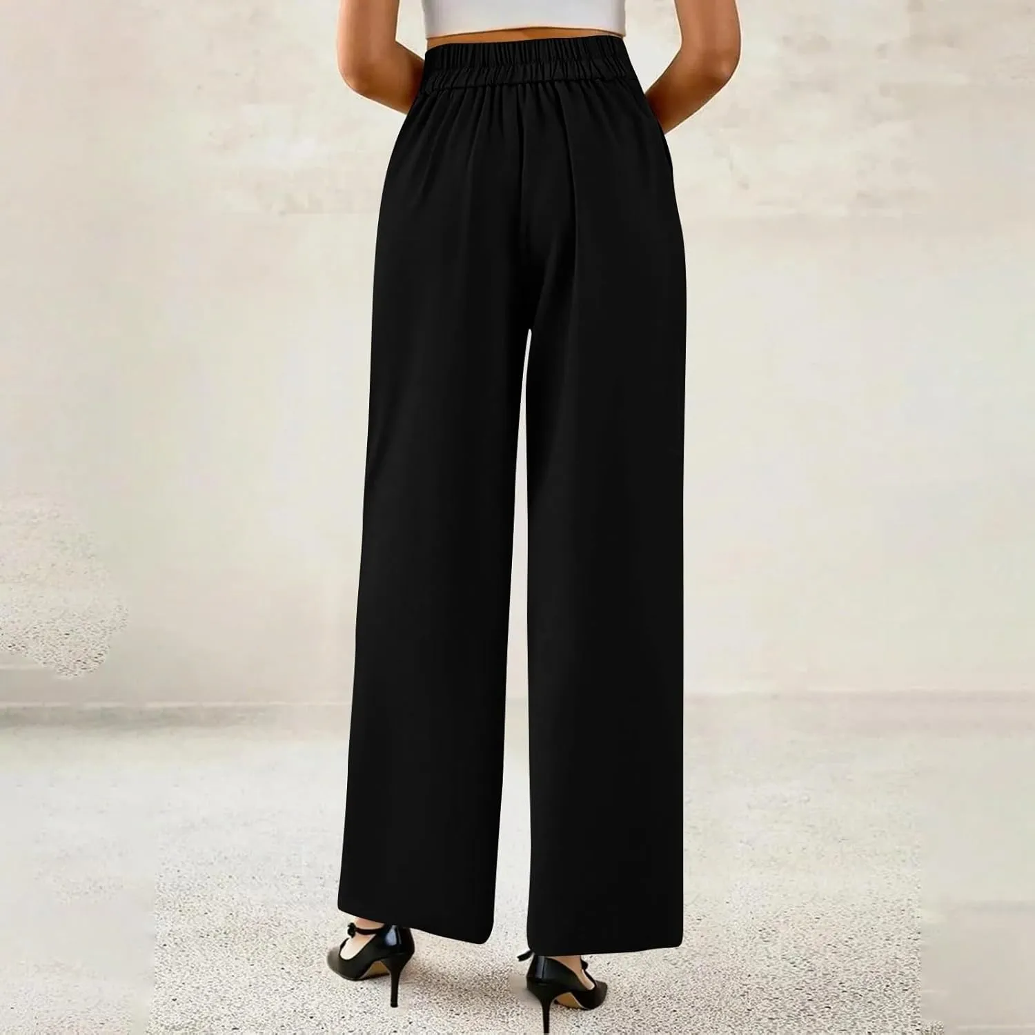 Wide Leg Dress Pants Women Baggy Button High Waisted Palazzo Pants Comfy Flowy Business Casual Slacks with Pockets