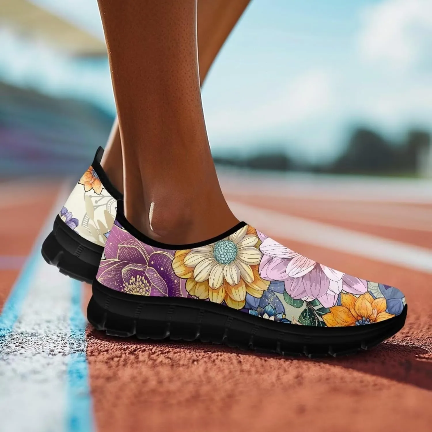 Women's Casual Walking Shoes with Flower,Slip On Mesh Sneakers Lightweight Anti Slip Running Shoes Gym Workout Shoes Trainers